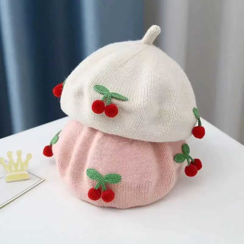 Fashion Baby Hat Solid Color Flower Girls Warm Beret Vintage Knitted Beret Hat Kids Autumn Winter Children Artist Painter Cap LX241018
