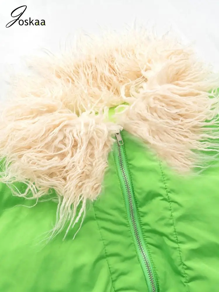Joskaa Fashion Fur Collar Full Sleeve Crop Parkas Women Clothing Winter Casual Short CottonPadded Jackets Outerwear Streetwear 241018