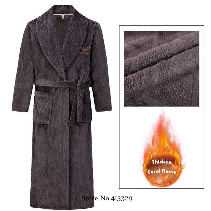 Big Size 3Xl 4Xl Kimono Robe Gown Winter New Mens Homewear Coral Fleece Bathrobe Shower Peignoirs Loose Thicken NightwearXJ241018