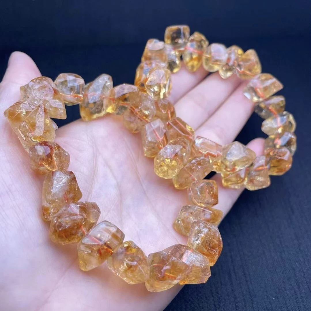 1 piece of Fengbaowu natural amethyst lemon bracelet with irregular shape beads spiritual healing stone fashionable jewelry gift 241018