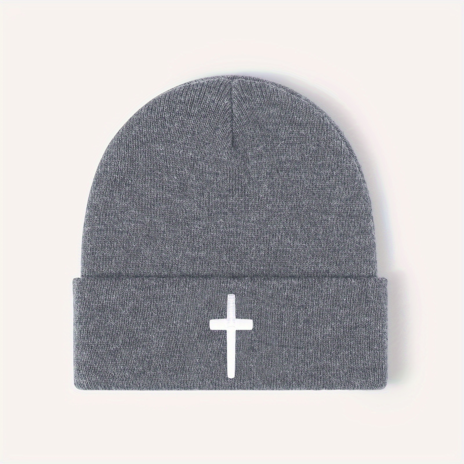 Trendy Cross Embroidered Unisex Beanie Perfect for Casual Outdoors in Fall and Winter