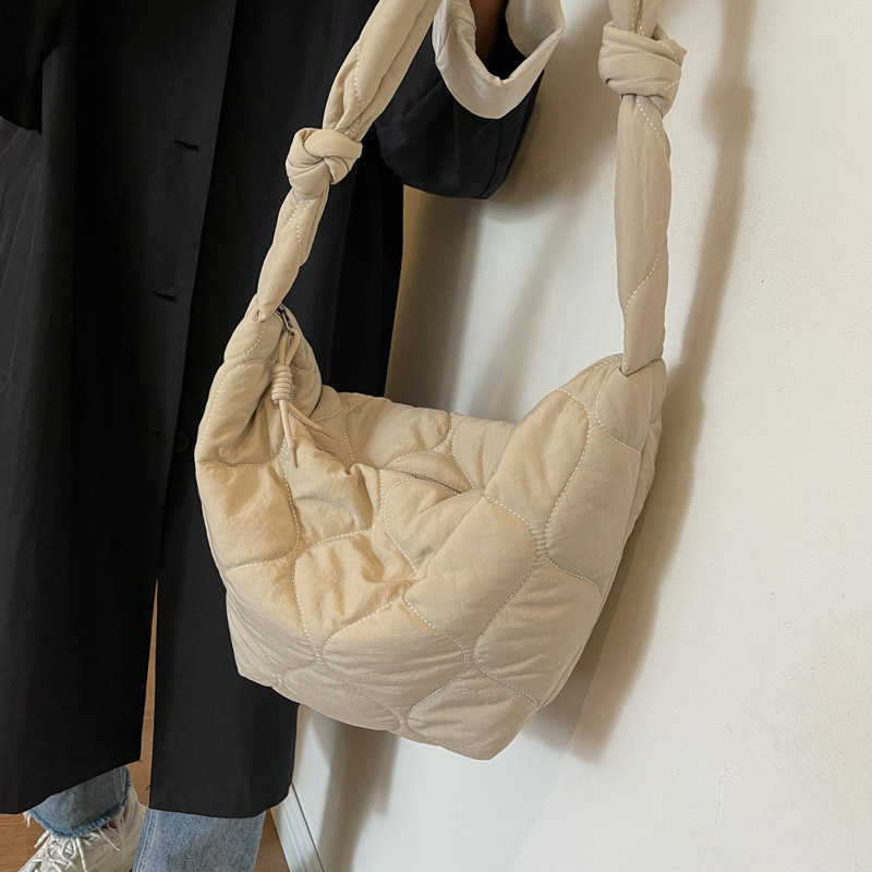 autumn winter cotton clothing dumpling bag, embroidered fashionable shoulder bag women, casual capacity nylon cross bag 241015