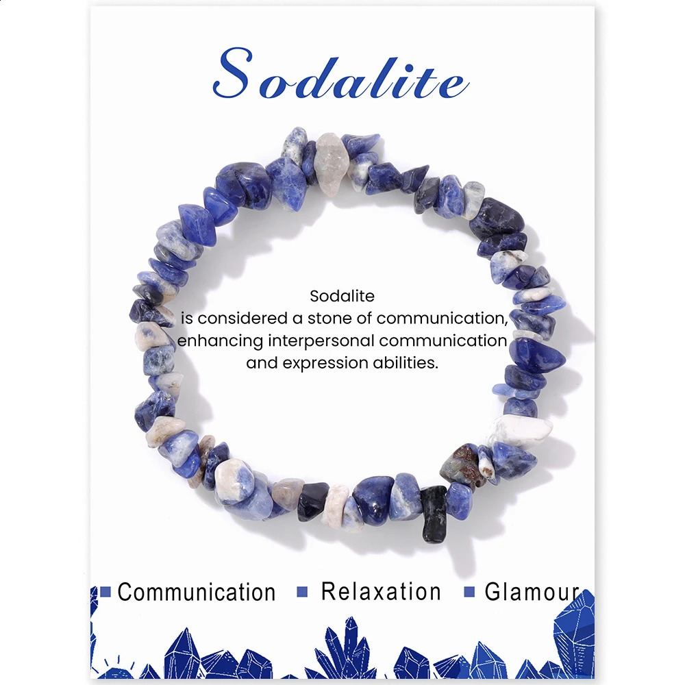 Irregular chip stone gravel bracelet with card natural card quartz amethyst bead bracelet mineral elastic bracelet 241018