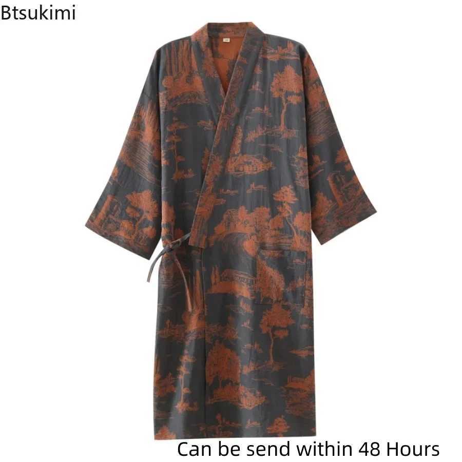 2024 Casual Bathrobe for Men Sleepwear Nightdress Robes Male Loose Bathrobe Skin Friendly Pajamas Shirts Robes Mens Kimono RobeXJ241018