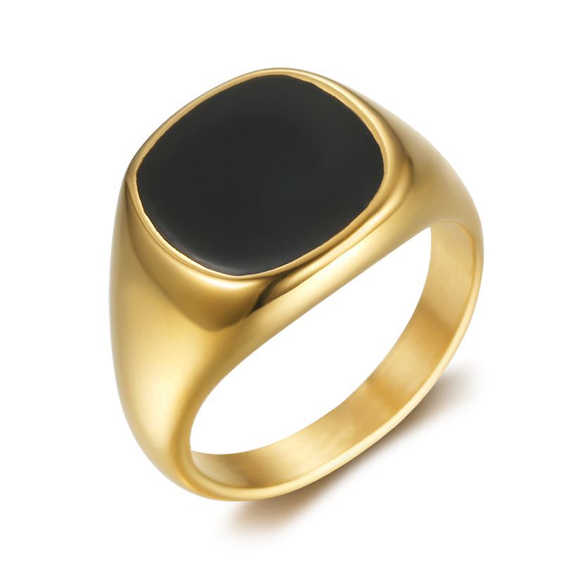 Hip Hop Simple Black Oil Drip Ring High Polished Stainless Steel 18k Gold Plated Men Jewelry