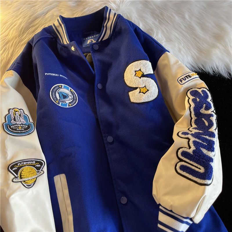 Street Style Patch Letter Embroidered Woolen Baseball Uniform Autumn And Winter Loose Simple Casual Jacket Couple Coat Tops