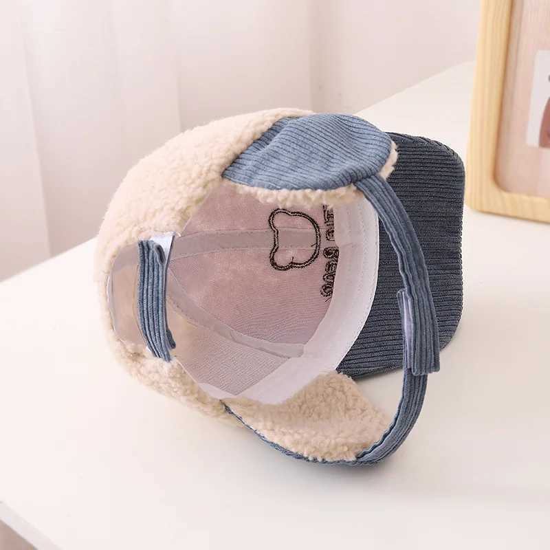 Korean Cute Bear Hat Autumn Winter Childrens Lambswool Lei Feng Hat Warm Padded Baby Ear Caps Boys Baseball Windbreaker Hat LX241018