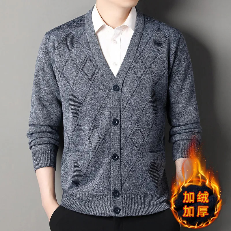 Mens Business Casual Cardigan Vneck Sweatercoat Men Autumn Winter Clothes Button Knit Cardigans Knitting Sweaters Outwear 241018