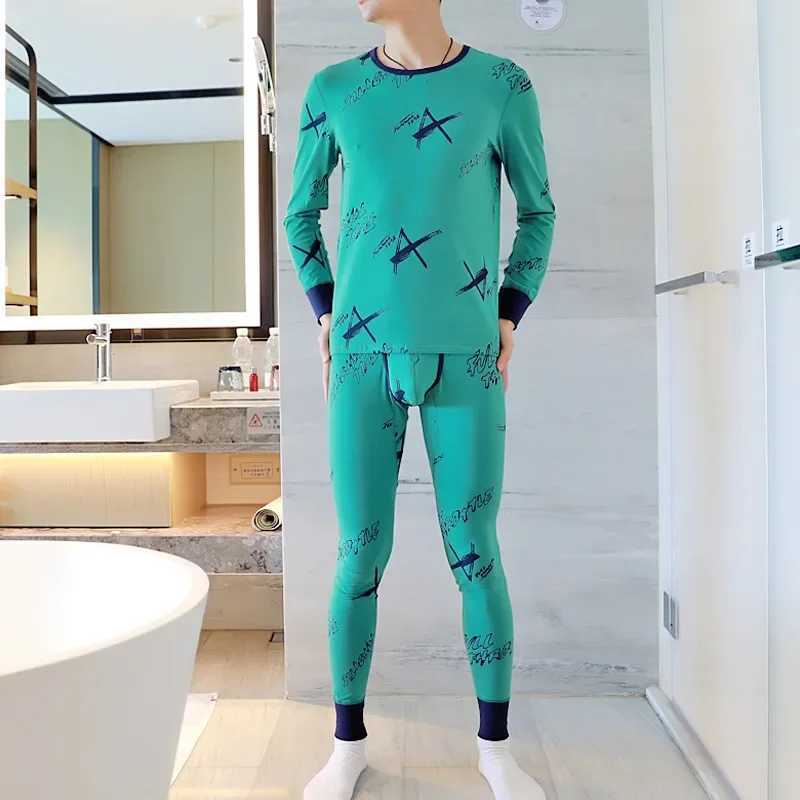 Men's Thermal Underwear Youth autumn clothing and pants set mens cotton Korean version slim fit thermal underwear thin close fitting underwear Y2