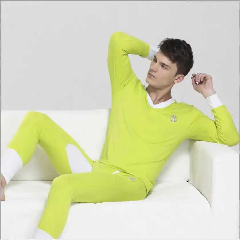 Men's Thermal Underwear 1 set of high-quality mens autumn/spring cotton long Johnson suit V-neck comfortable hot underwear sexy elastic warm unde