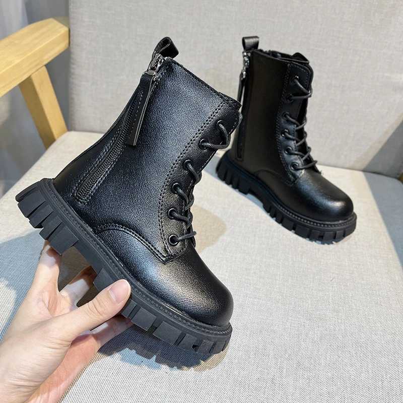 Boots Girls Short Leather Boots Side Zipper Non-slip Simple Kids Princess Shoes Children Fashion Boots Anti-Slippery Size 27-37 H241018
