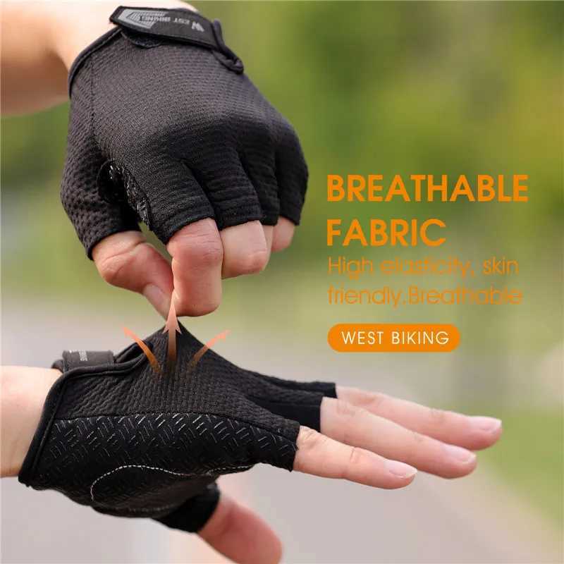 Western style bicycle half finger gloves outdoor bicycle anti slip and sweat proof mens half finger gloves breathable and shockproof glovesW241018