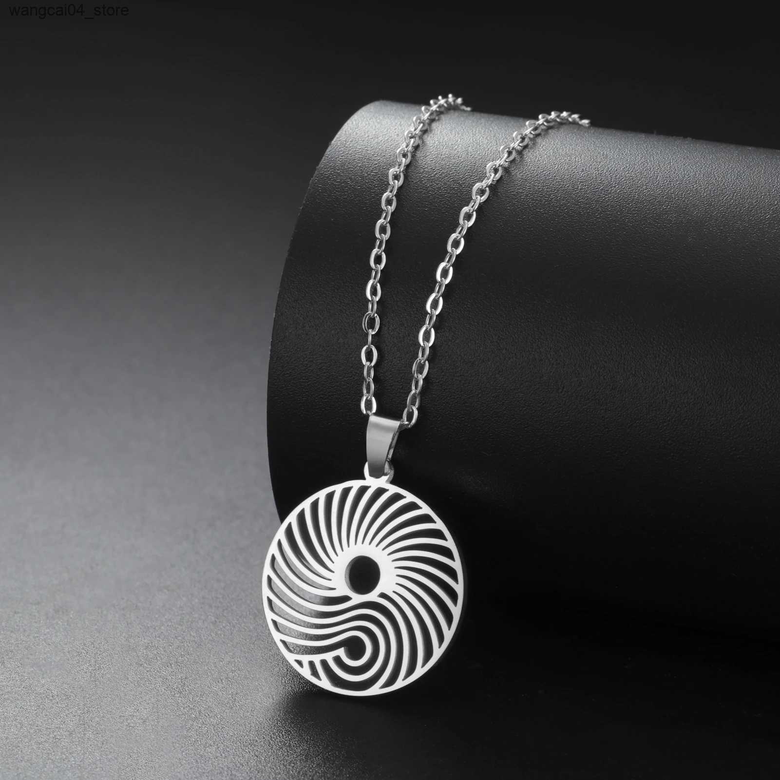 Chokers Cazador stainless steel sun wave hollow circular pendant necklace womens spiral rotating necklace jewelry birthday gift 2024 trend L240910