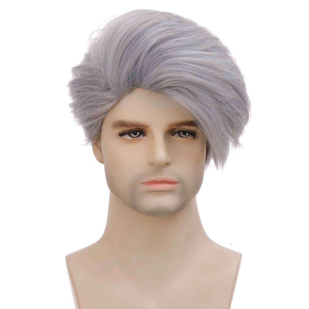 Men's New Fashion Personality Silver Gray Chemical Fiber Wig Headcover Short Hair For Men