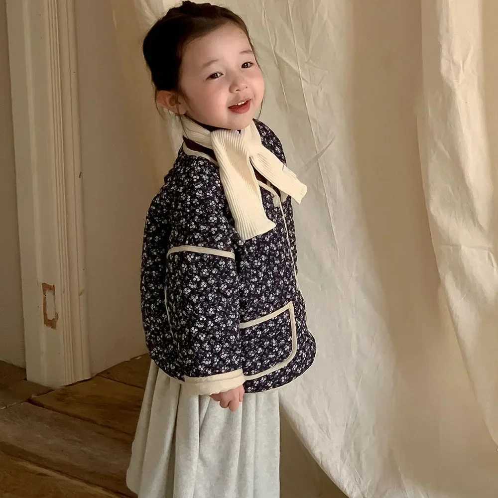 Girls Coat Autumn/Winter New Childrens Clothing Korean Style Girl Baby Foreign Style Flower Cotton Coat Thin Casual M241018