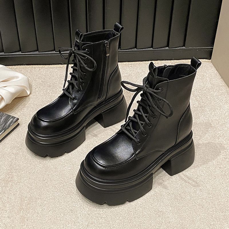 Black Martin Boots for Women 2024 Autumn/Winter New British Style Thick Bottom Short Boots Sweet Cool Motorcycle Martin Boots for Women
