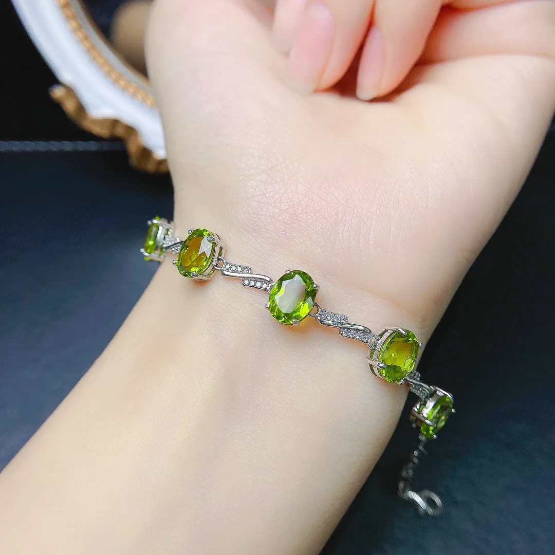 FS Fashion S925 Pure Silver Inlaid 7 * 9 Natural Olive Bracelet with Certificate MeiBaPJ Womens Exquisite Charm Wedding Jewelry 241017