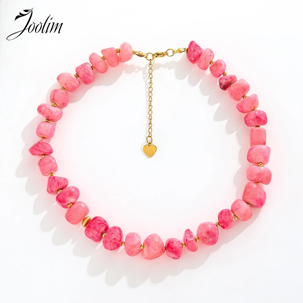 Joolim Jewelry Wholesale Fading Free Summer Beach Fashion Irregular Romantic Pink Natural Stone Stainless Steel Necklace 241018