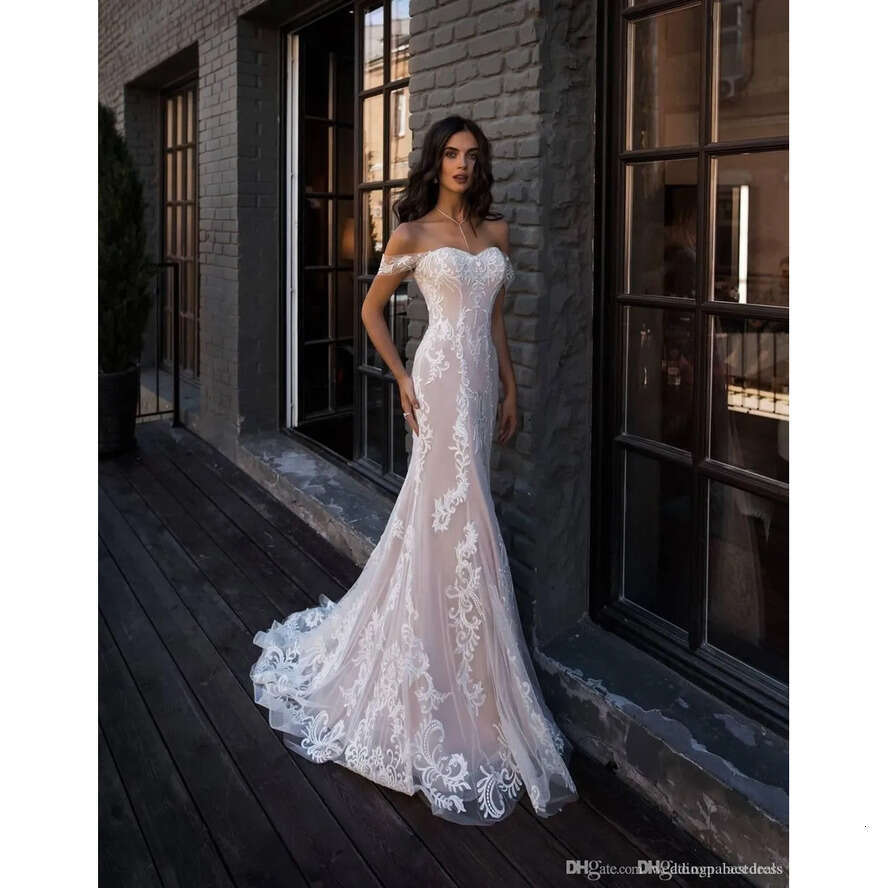 Amazing Pink Sexy Blush Mermaid Dresses Off The Shoulder Or Length Lace Appliques Wedding Dress Vestidos De Noiva Bridal Gowns