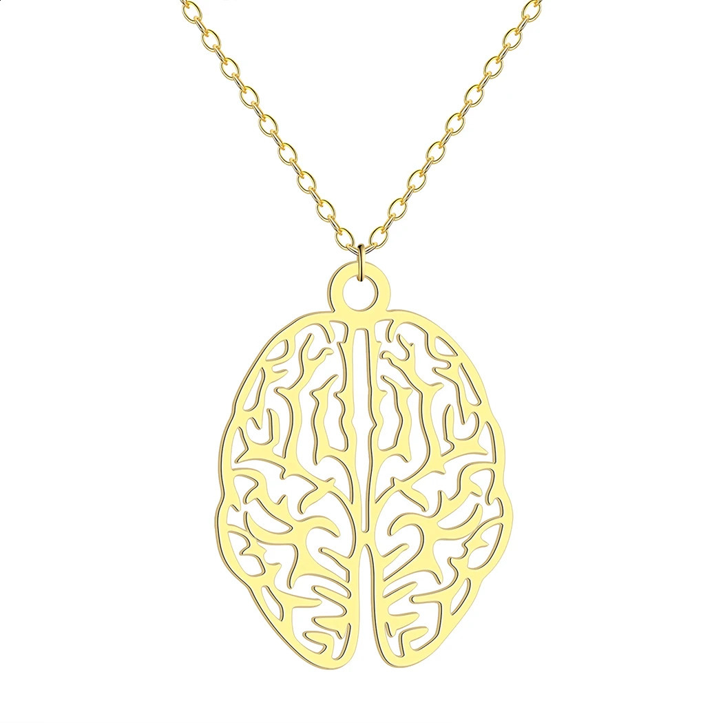 Stainless Steel Neurology Brain Pendant Necklace For Women Men Psychology Science Biology Jewelry 241010