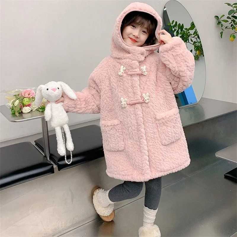 Girls outerwear windproof jacket plush winter autumn warm cotton school sports youth clothing M241018