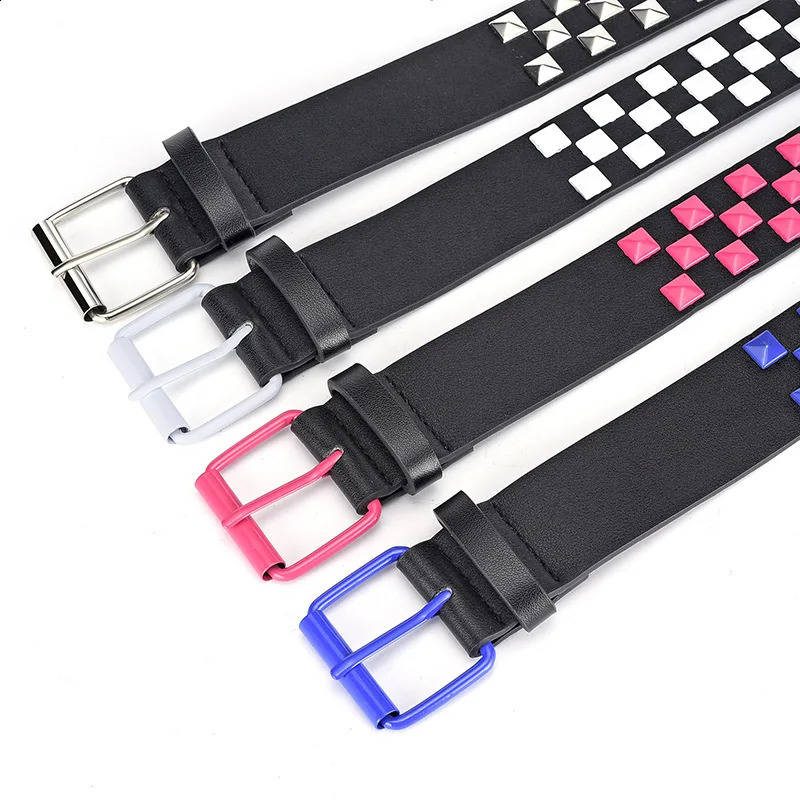White Hip Hop Punk Neutral Belt Rose Red Square Decorative Pin Buckle Girls Fashion Edition Jeans Y2k Womens Belt 241018