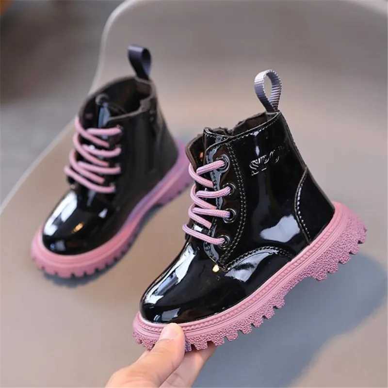 Boots Childrens Designer Boots Leather Childrens Short Ankle Boots Fashion Lace Girls Casual Shoes H241018