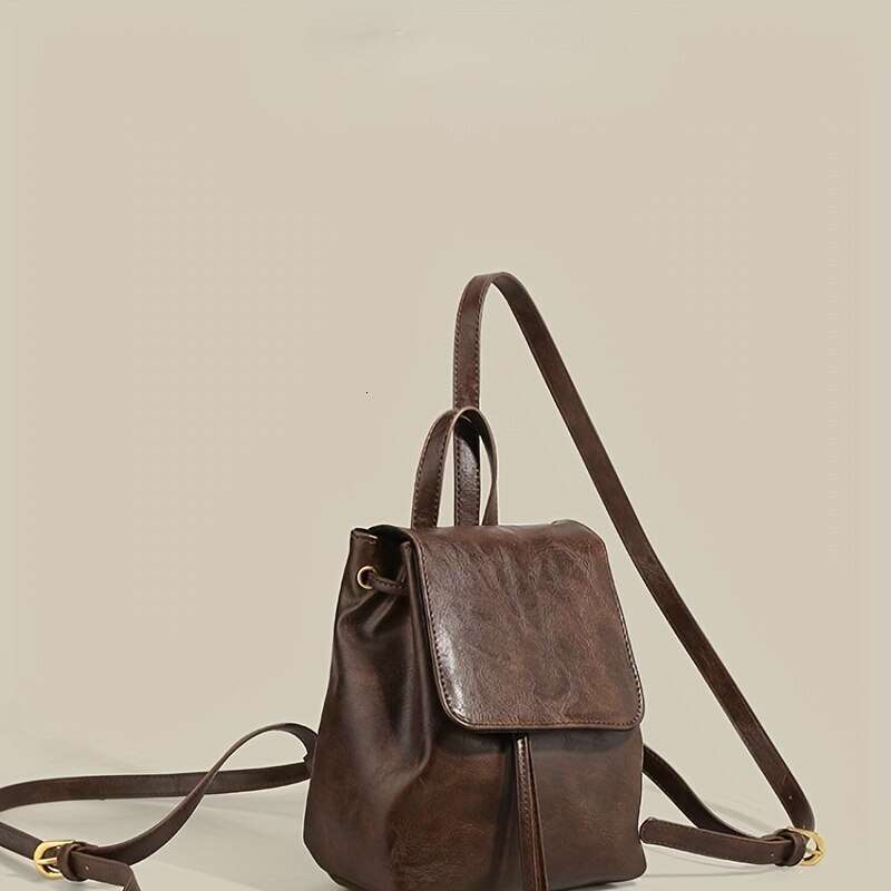 Small Drawstring Flap Women Mini PU Leather Textured School Backpack Fashion Travel Commuter Bag Girl Bakpac