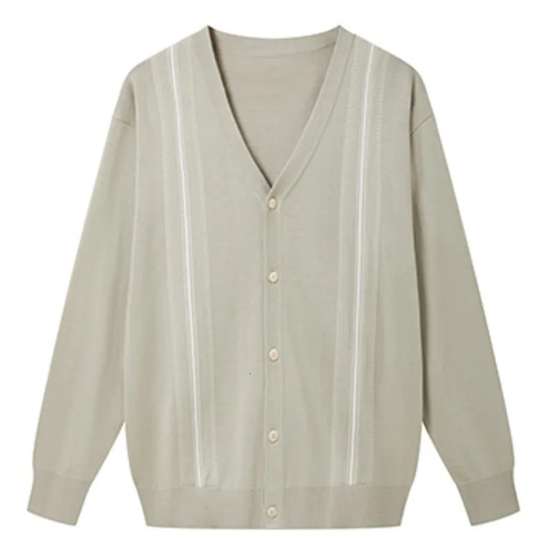Mens knitted cardigan spring sweater jacket for casual wear versatile fashion Vneck striped 241018