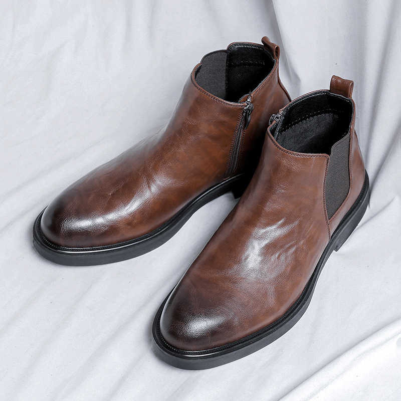 Martin Boots Mens British Style High Ankle Boots Business Dress Leather Shoes Mens Low Top Black Pointed Chelsea Fashion Boots 240927