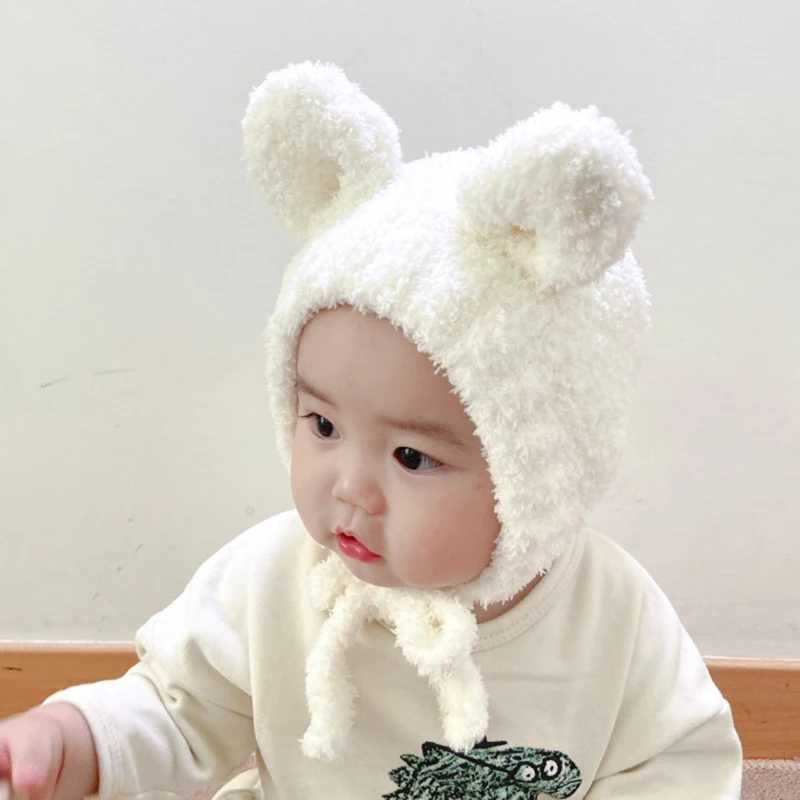 Cute Baby Plush Pullover Head Cap With Rabbit Ears Winter Warm Children Knitted Hat Infant Bunny Beanies Earflap Bonnet 6M-2Y LX241018