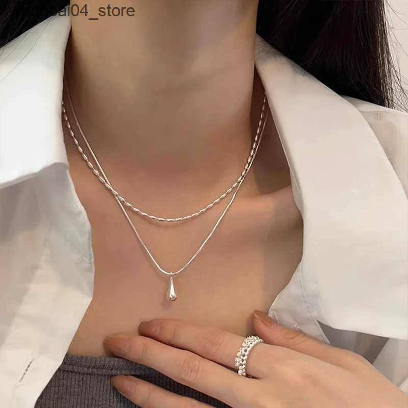 Chokers New 925 sterling silver double-layer necklace exquisite geometric shape pendant necklace birthday party gift ladies exquisite jewelry L240910