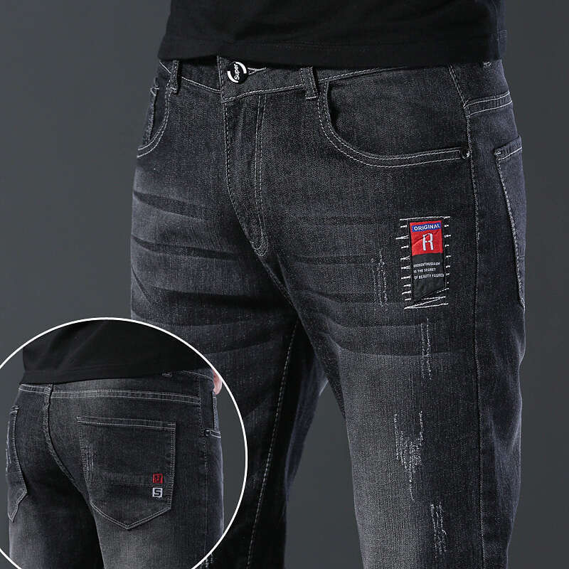 Designer Clothes Korean Fashion Embroidery Men Elastic Stretch Tight Fit Youth Slim Male Black Skinny Jeans Pants Trousers