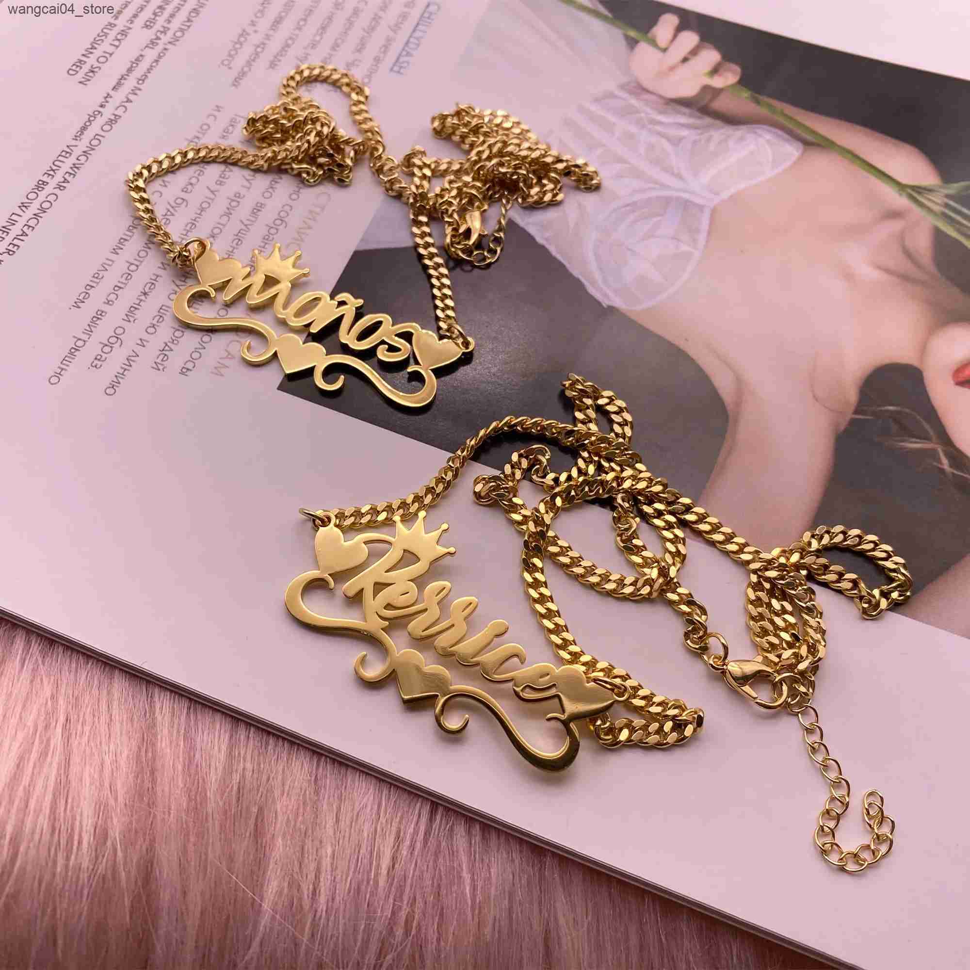 Chokers Customized Name Necklace Stainless Steel Cuban Chain Gold Personalized Name Board Necklace Pendant Jewelry L240910