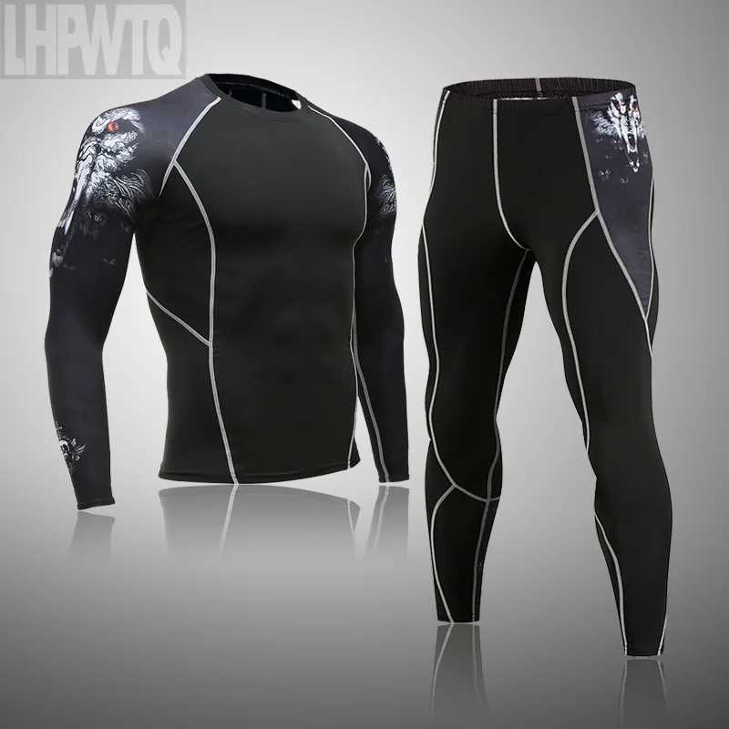 Men's Thermal Underwear Mens Winter Compression Underwear Men Winter Thermal underwear MMA Bodybuilding T-Shirt Skull Rashgarda Leggings Tracksui