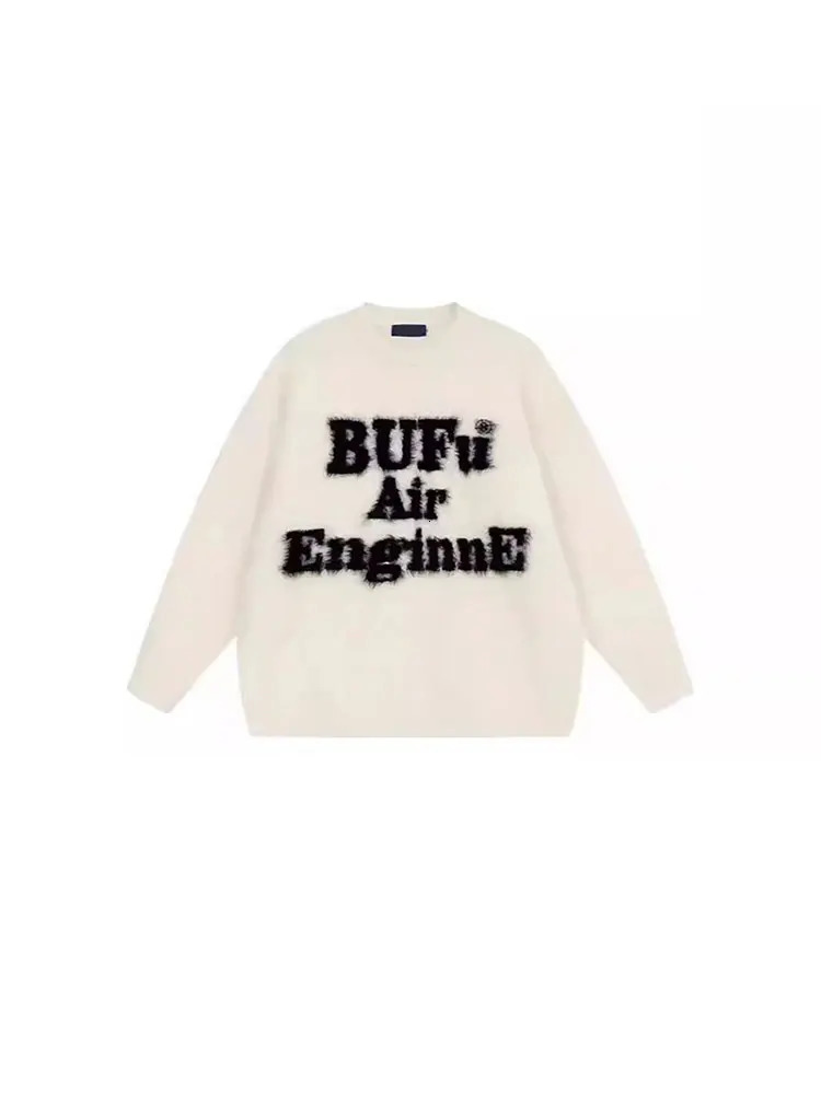 Cashnere Letter Embroiderymens Warm Sweater Fashion Fleece Mohair Knitted Pullover Autumn Street Oversized Long Sleeve Jumper 241018