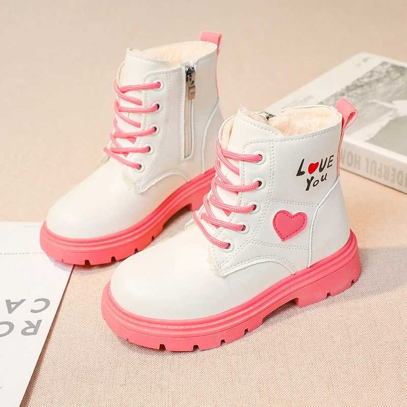Boots Girls Fashion Leather Boots Kids Swt Princess Boots Fashion Children Ankle Boots Non-slip All Match 2024 Winter New H241018