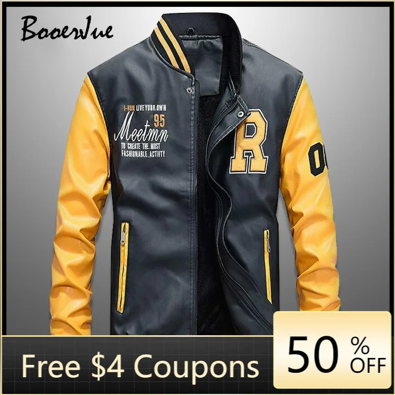 Baseball Jackets Men Slim Fit Stand Collar Leather PU Coat Mens Zipper Jacket Jaquetas De Motocicleta Bomber Jacke 241018