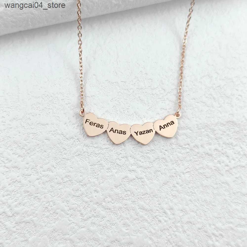 Chokers Customized carved double name love heart pendant necklace made of stainless steel jewelry suitable for womens personalized 1-5 name gold neckl