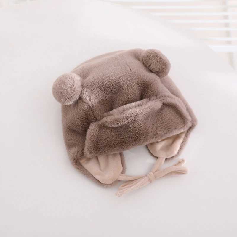 Cute Bear Baby Ear Protection Beanies Infant Plush Earflaps Cap Soft Furry Winter Warm Hat Kids Girl Boy Soild Bonnet Fit 8M-3Y LX241018