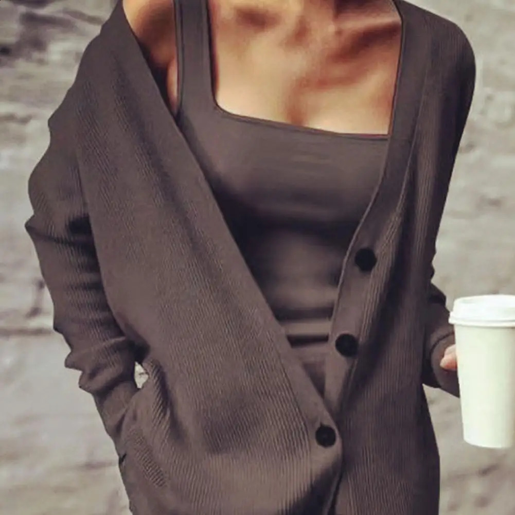 Women Three Pices Set Autumn Winter Knitted Solid Cardigan Tops Tank Top And Casual Loose Long Pants Female Suit Tracksuit 241017