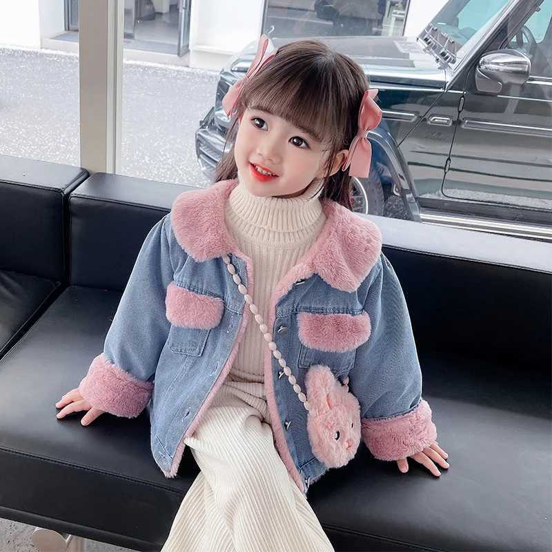Girls outerwear winter cotton windproof Jean Warm Thicken youth outerwear plus size childrens clothing M241018