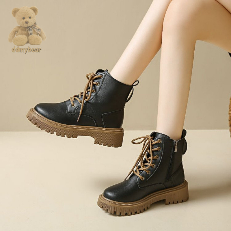 Ddmybear Thick Soled White Martin For Women In Autumn Winter 2024, New British Style And Velvet Motorcycle Short Boots, Women's Boots Chinese Bra