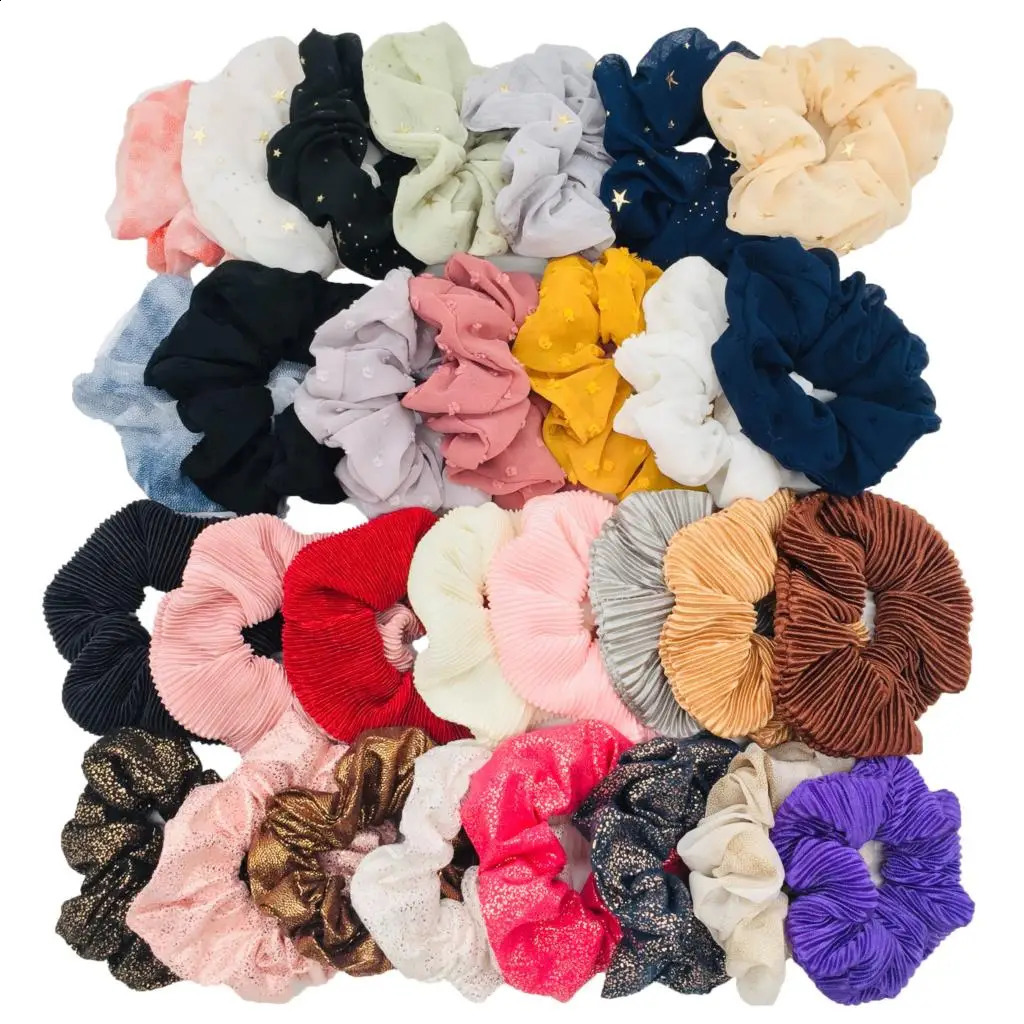 50/30 pieces/wholesale silk bag elastic swan velvet head wearing velvet hair tie chiffon womens accessories organic shiny solid 241018