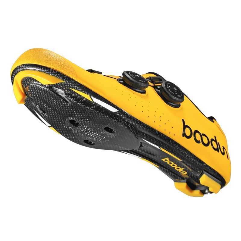 Boodun carbon fiber road cycling shoes black red yellow double spine buckle ultra light cycling shoes self-locking cycling sports shoes CL241018