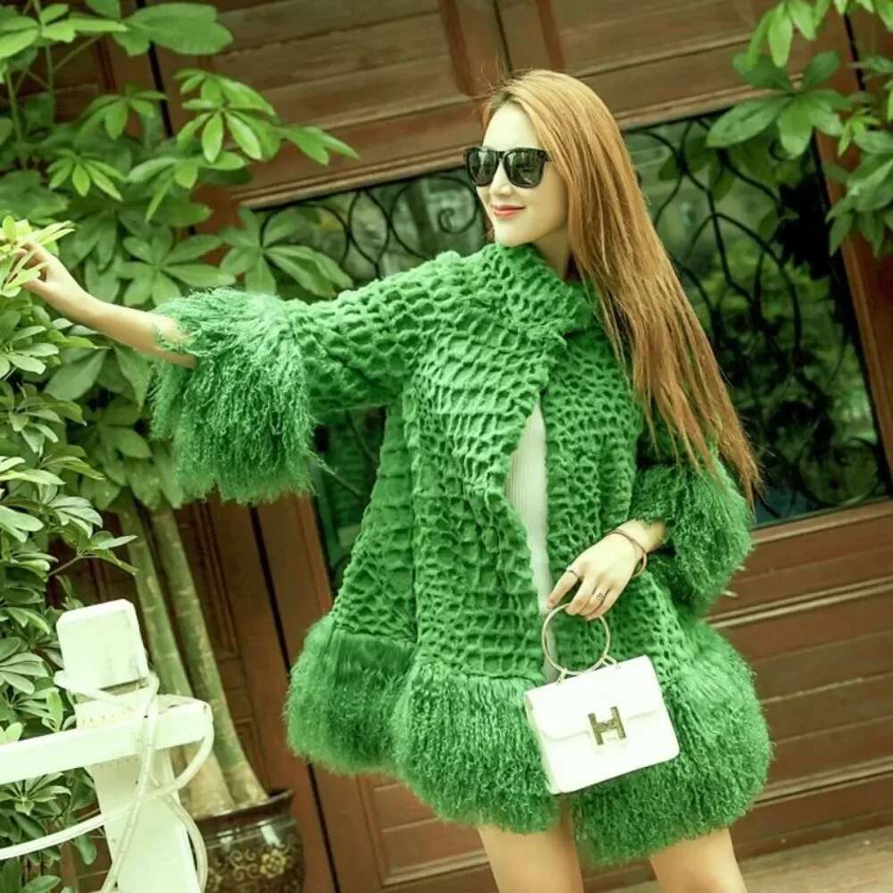 New Jacket Sheep Sleeve Hem Ladies Europen America Women Mongolia Loose Outwear Genuine Fur Coat Fashion