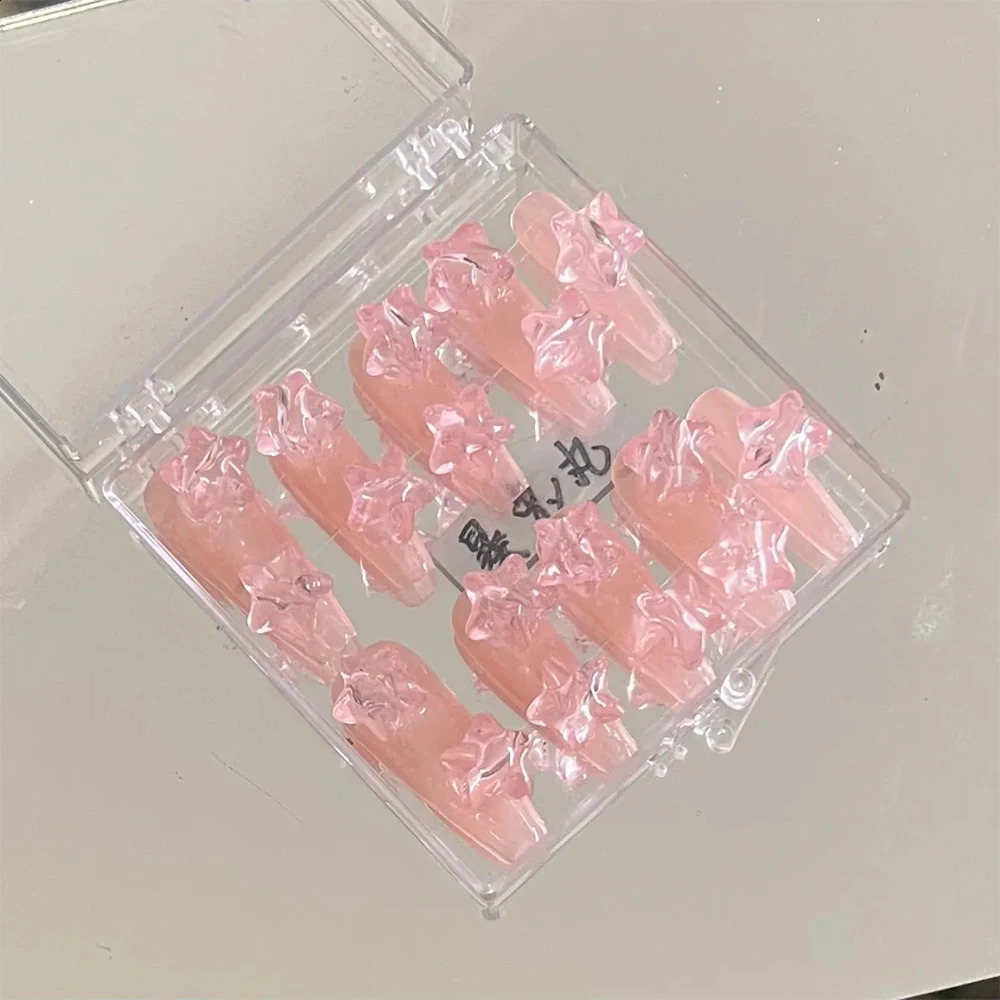 Fashion Wearable Press on Nails Light Color Gothic Rhinestone Decor 3D Bowknot Detachable Reusable Full Cover Nail 241017