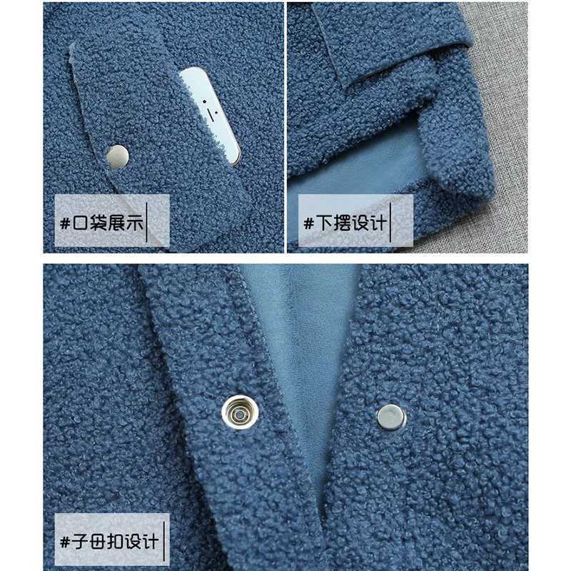 Womens Loose Long Sleeve Faux Lamb Wool Coat Round Neck Single Breasted Short Coats Female Korean Fashion Winter Plush JacketX241018