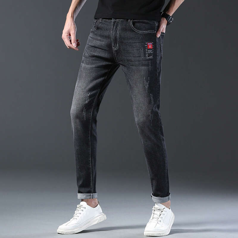 Designer Clothes Korean Fashion Embroidery Men Elastic Stretch Tight Fit Youth Slim Male Black Skinny Jeans Pants Trousers