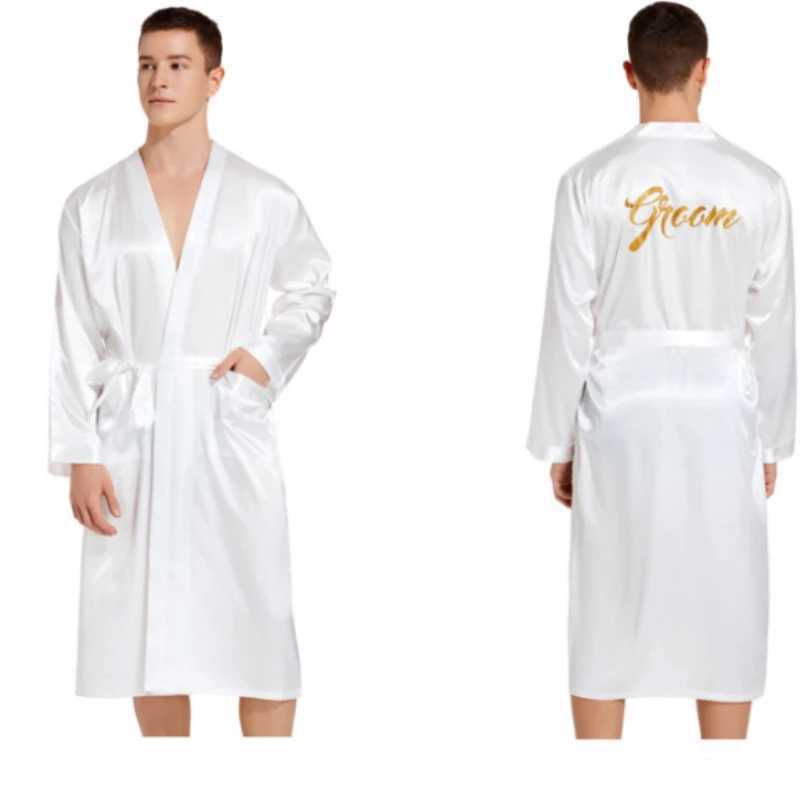 Wholesale Mens V Neck Satin Robe Kimono Long Bathrobe Groom Gold Glitter Nightgown Lightweight Sleepwear for Wedding Party T129XJ241018
